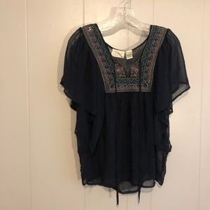Passport Navy Peasant Blouse, Medium